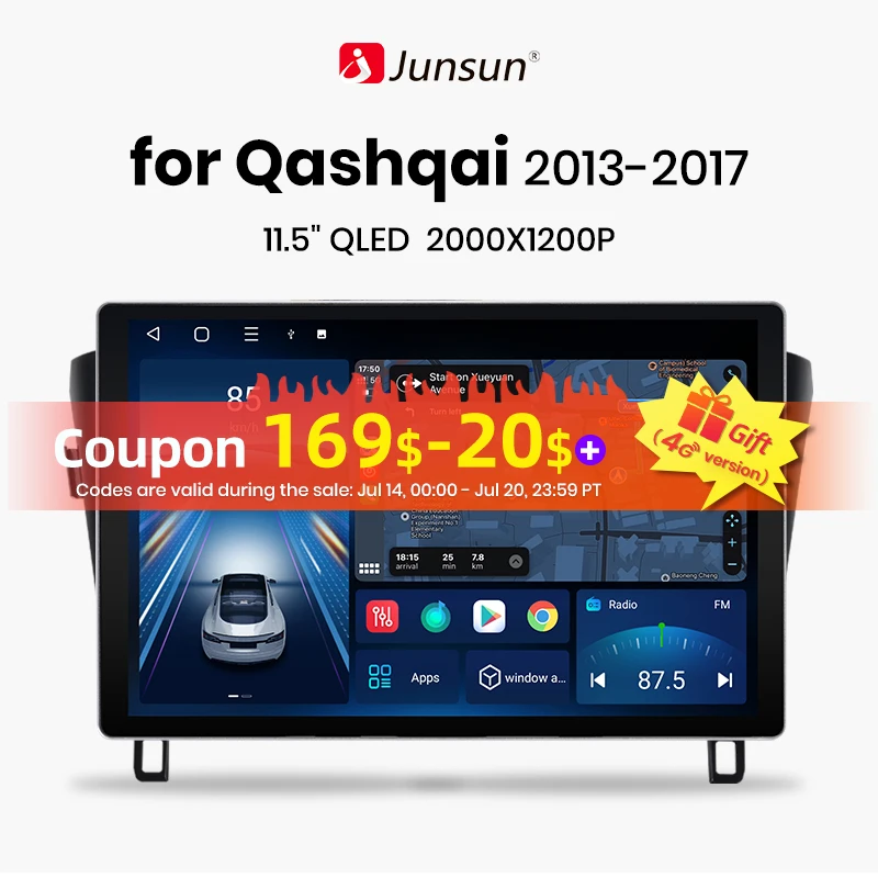 

Junsun X7 PRO 11.5“ 2K Wireless CarPlay Android Auto Car Radio for Nissan Qashqai J11 X-Trail 3 2013-2017 Multimedia autoradio