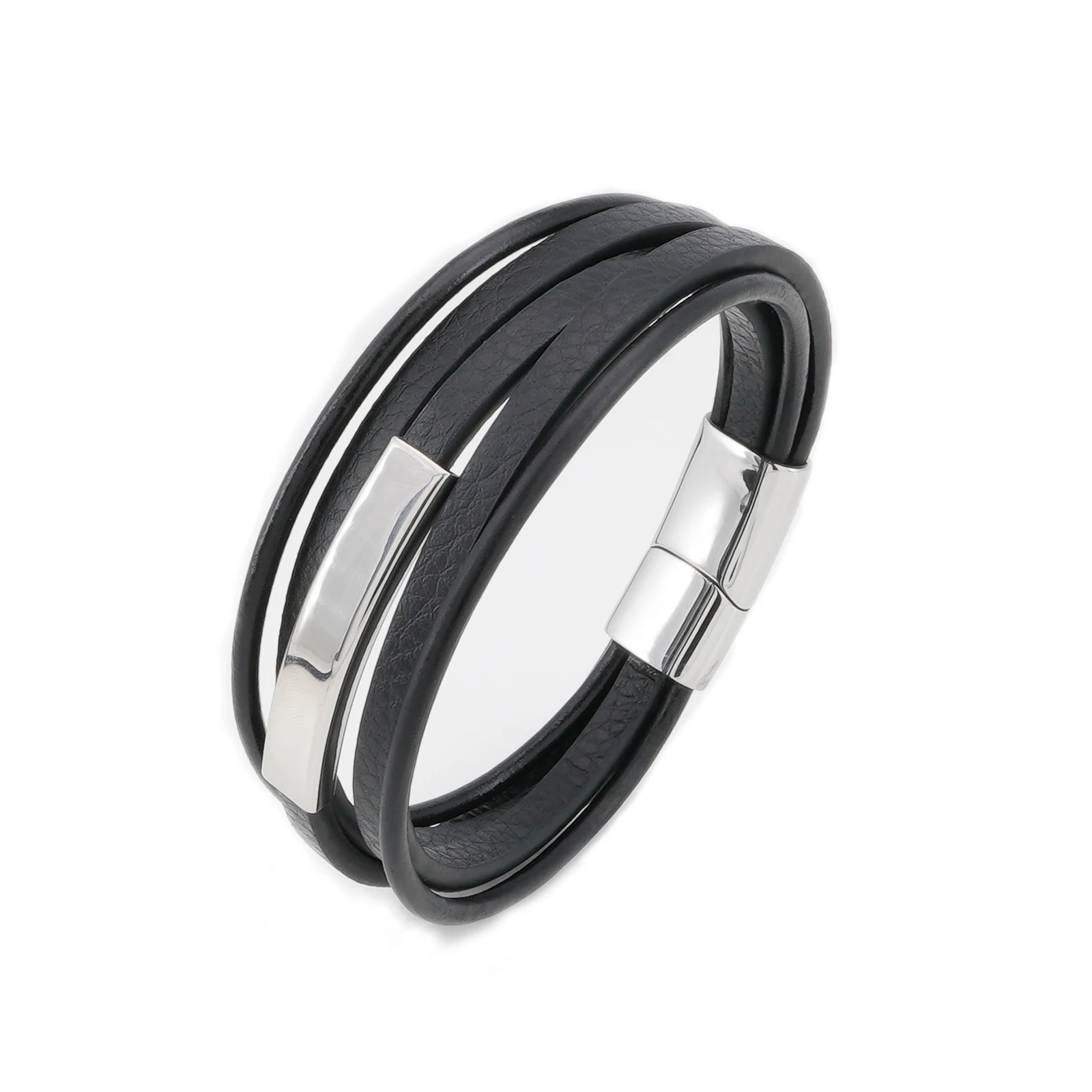 Desiroman Luxury Stainless Steel Leather Bracelet, Multi-Layered Leather Stainless Steel Business Jewelry Men's Christmas New Ye