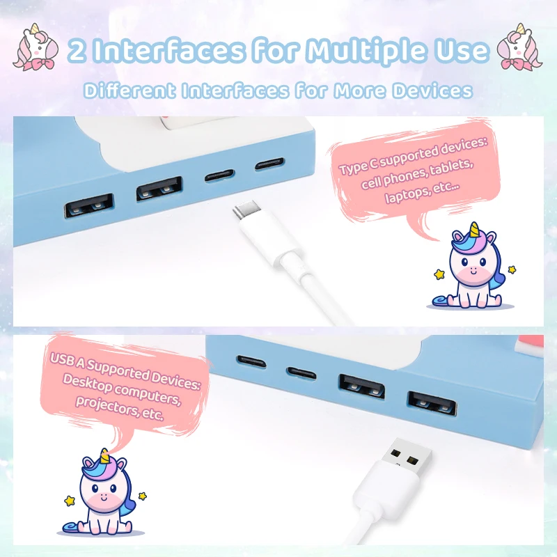 USB HUB Hub Splitter, USB C Port Cartoon Cute Stand HUB, Suitable, For mobile phones, tablets, laptops, desktops, projectors 4
