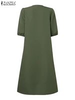 ZANZEA Women V Neck A-line Vestidos Solid Holiday Casual 2024 Summer Dresses Commute Half Sleeve Floral Embroidery Midi Dress - Image 5