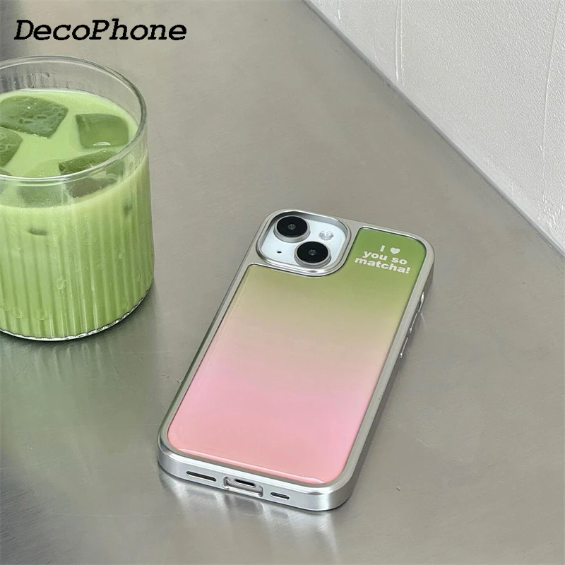 Gradient Green & Pink Epoxy Anti-Drop Phone Case - Japanese & Korean Style