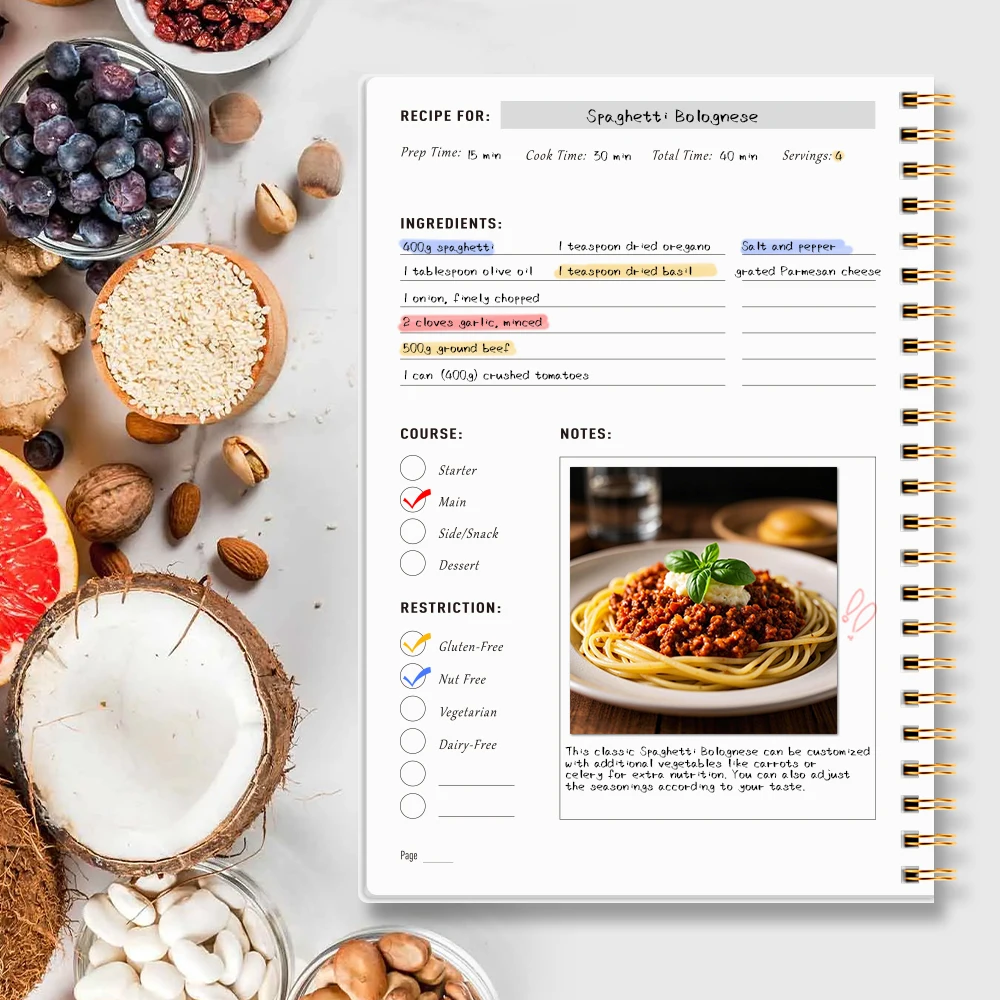 A5 Blank Recipe Book-Spiral Bound Recipe Book, Simple Interior Pages, for Adults to Record and Organize Personal Recipes