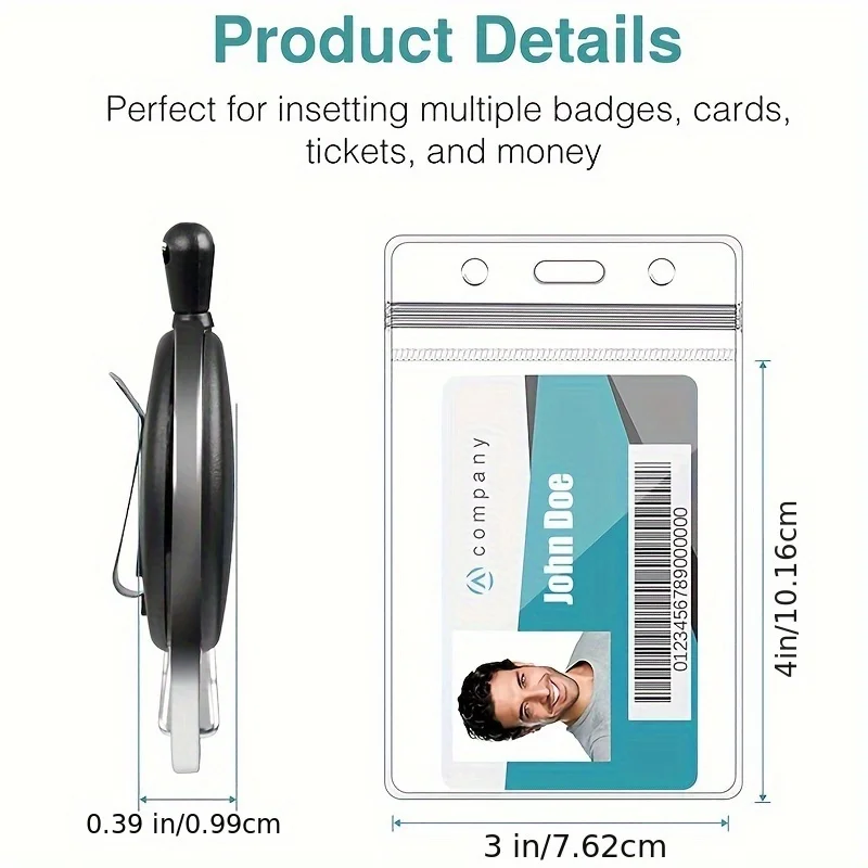 3/5PCS Retractable ID Badge Holder 360&deg; Swivel Clip Belt Carabiner Keychain Ring Snap Hook PVC Reel Strap