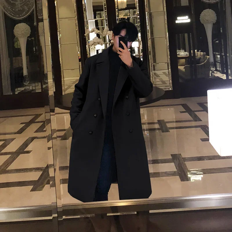 Tweed Coat Men's Medium-length British Wind Windbreaker Winter Versatile Fashion Thickened Lapel Tweed Jacket Winter Coat Men