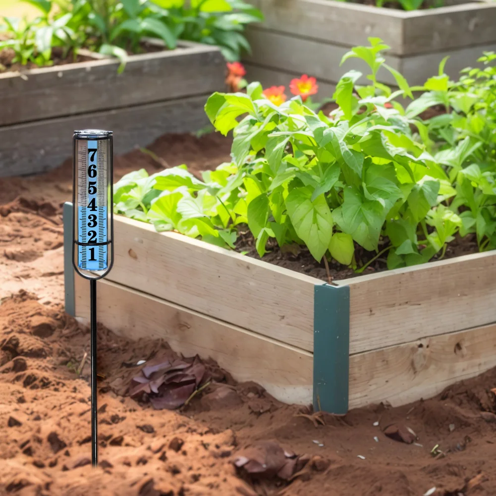Outdoor Rain Measure Gauge Large Clear Number Rain Water Meter with Thickened Plastic Tube & Metal Stake for Yard Lawn Garden