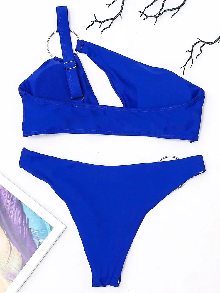 Asymmetric One Shoulder Cut Out Bikini Women Swimwear Female Swimsuit Two-pieces Bikini set High Cut Bather Bathing Suit Swim