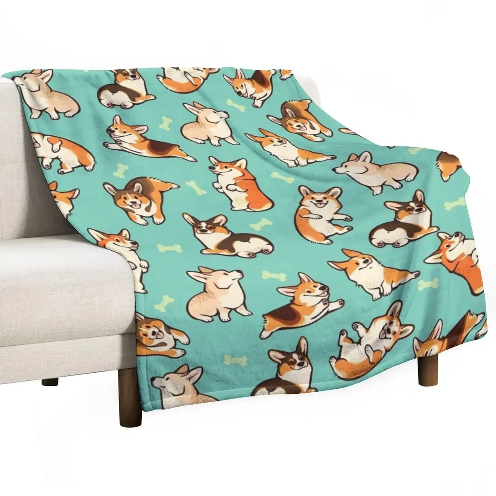 

Jolly corgis in green Throw Blanket For Sofa Thin Flannel Winter beds Blankets
