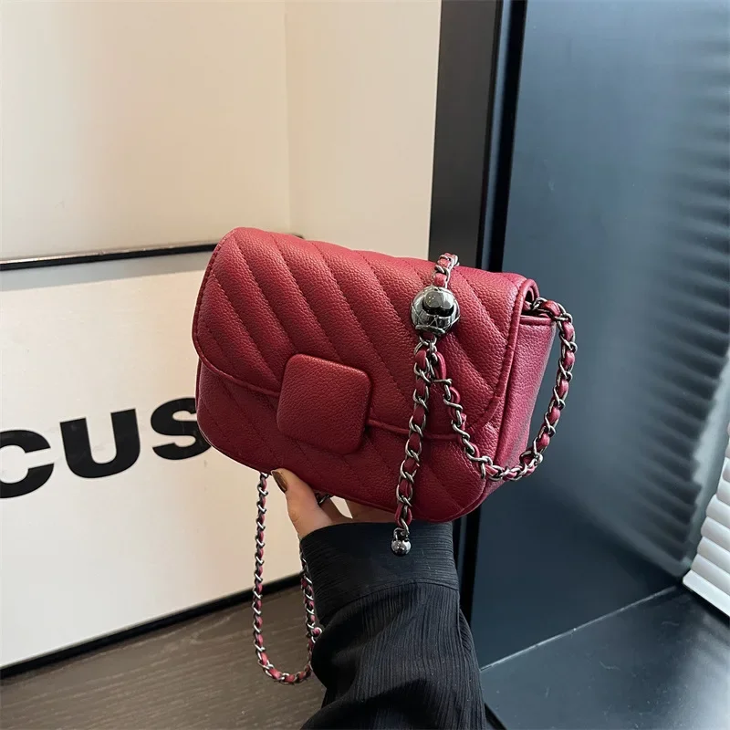 Women's Chain 2024 New High-Grade Fashion Small Square Plaid Retro Shoulder Messenger Bag