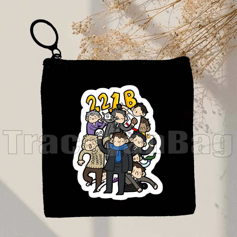 Retro Tv Show Sherlock Silhouette Benedict Cumberbatch Gift Canvas Coin Purse Bag Small Square Key Storage Card Bag Wallet Pouch