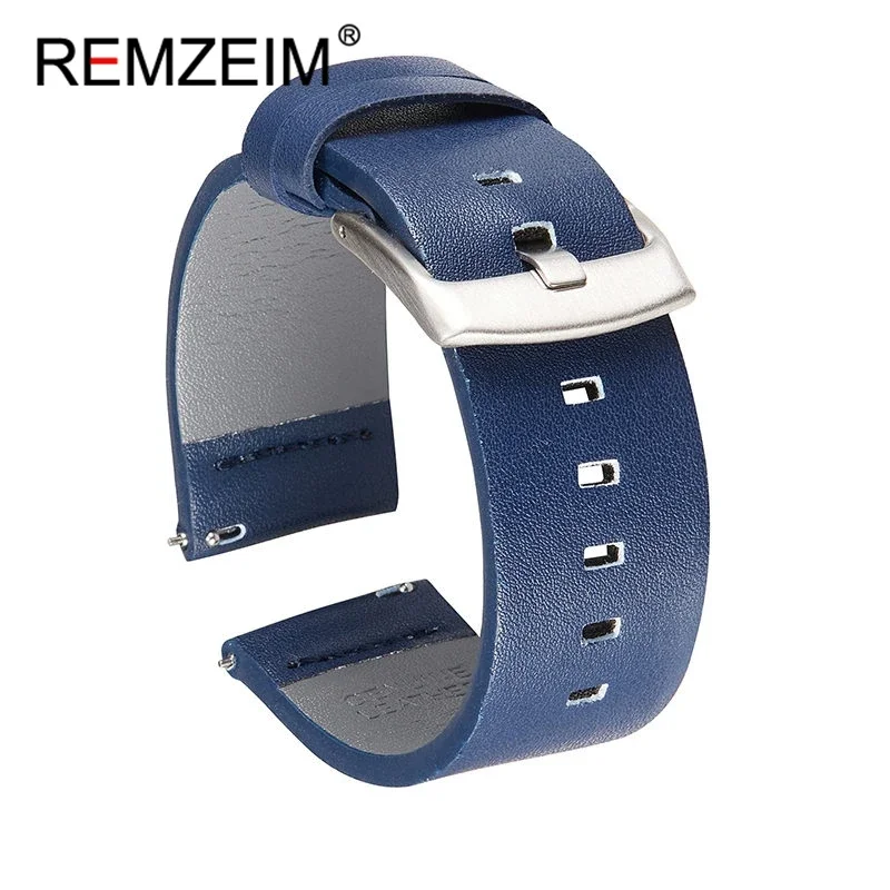 Premium Gray Genuine Leather Watch Band Strap with Quick Release