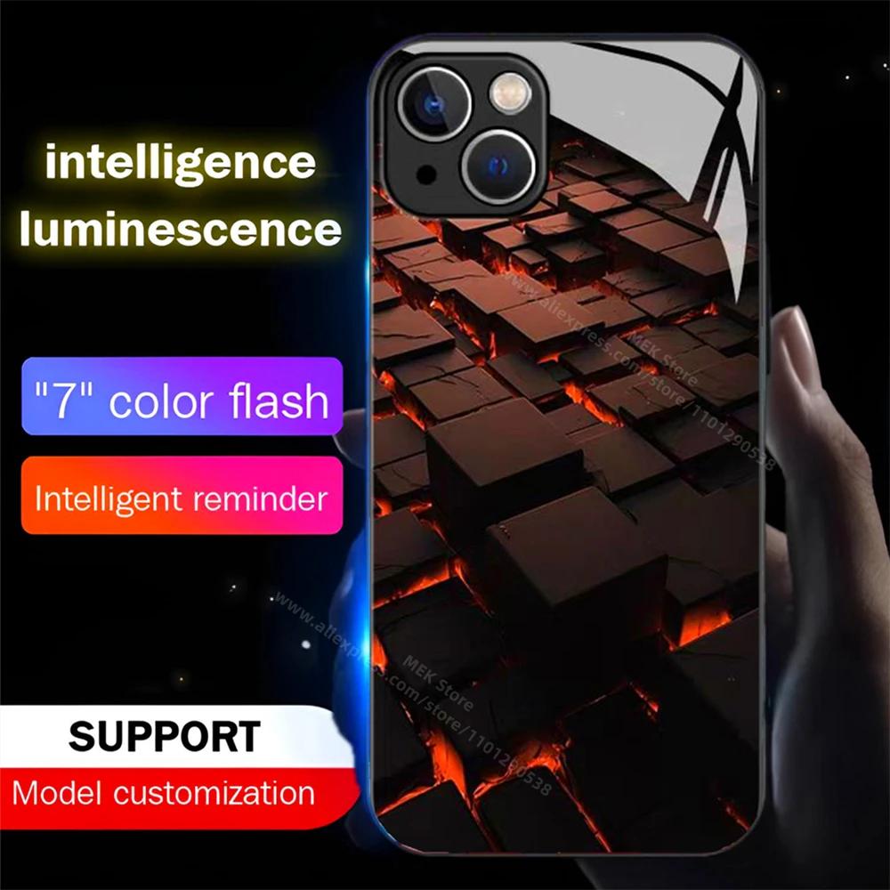 Buntes Diamantgitter-Schallsteuerungs-LED-Blitzgehäuse Leuchtende Glasabdeckung für iPhone Air 17 16 E 15 14 13 12 11 Pro Max Plus – Detail 16