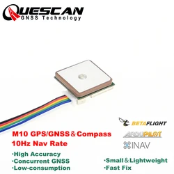 QUESCAN 18mm*18mm M10SD 10Hz FPV GPS Module with Compass for Drone Betaflight INAV BF F4F7H7 GPS GLONASS Galileo BeiDou Receiver