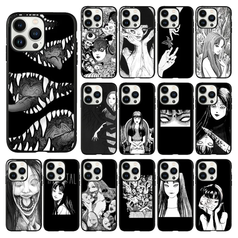 

Junji Ito manga Phone Case for iPhone 15 14 13 12 11 Pro MAX X XS Max XR Mini SE 14 Plus Black Funda Coque Case