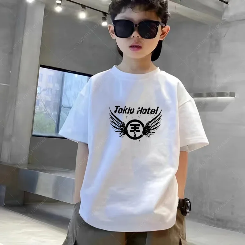 thumbnail image 1 of Tokio Hotel Camiseta de algodón para niños y niñas, banda de rock Kaulitz, estampado en la espalda, Alemania, verano, manga corta, camiseta negra, ropa para niños, 1 of 5