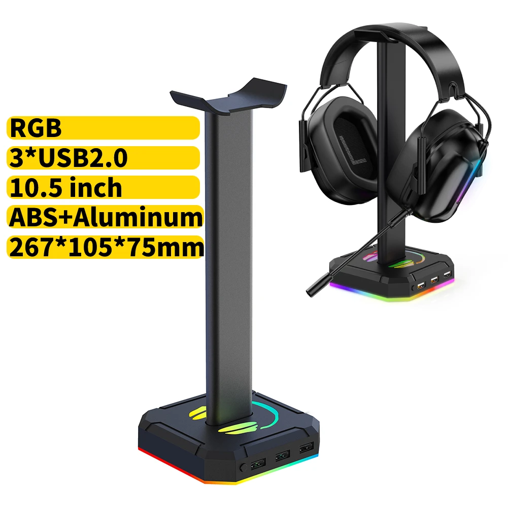 Wholesale PIWIJOY EB05 RGB Gaming Headset Stand With 2 USB Ports, Headphone Holder With 10 Light Modes For Gamers Pc Earphone Accessories Black Sku680902730a
