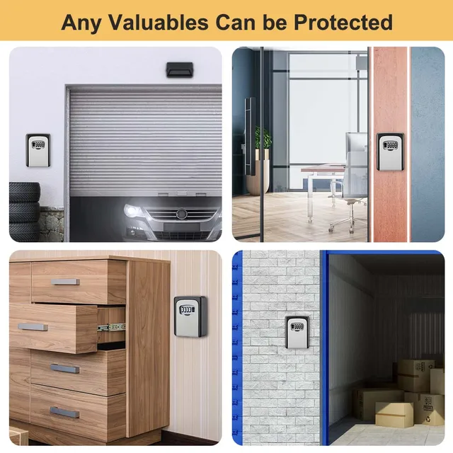 Awapow Key Lock Box Waterproof Key Code Box Metal Password Security Key Box Wall Mounted Storage Box Key Safe Lock Box 3