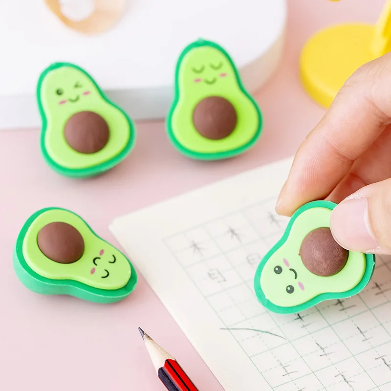 Pencil Eraser 4Pcs/Set Emote Avocado Eraser Puzzle Detachable Erasers Kids Stationery Soft Rubber Office School Supplies