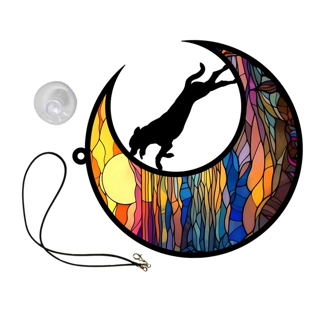 

Cute Dog Pendant Remembrance Gifts Home Supply Decorate Window Animal on Moon Ornament Acrylic Wall Hanging Supplies