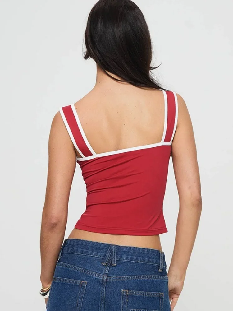 Casual Streetwear Contrasto Vincolante Halter Top Abbigliamento donna Colletto quadrato Camison Verano Shirring Strap Corsetto Y2k Accessori - immagine 5