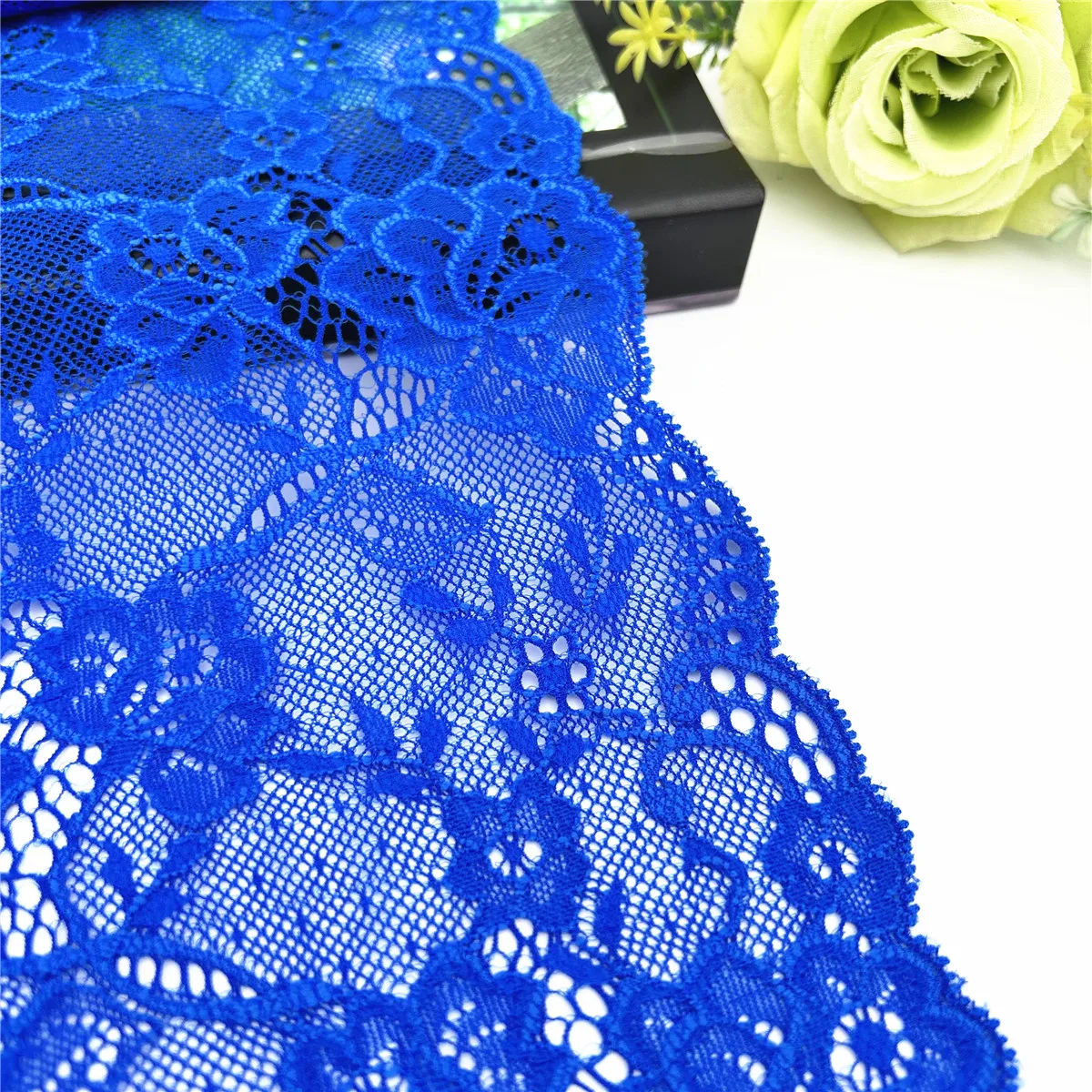 3y/lot Width 16.50cm Navy Blue Elastic Stretch Lace Trim 3
