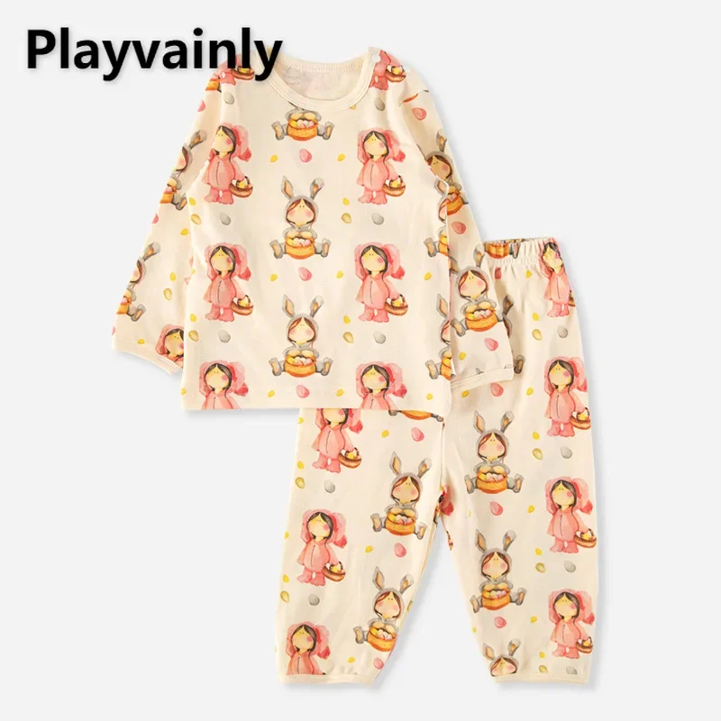 Autumn Winter Baby Boy Girl Pajamas O-neck Long Sleeve Pullover Top Elastic Waist Warm Pants Newborn Home Wear Nightgown E49275