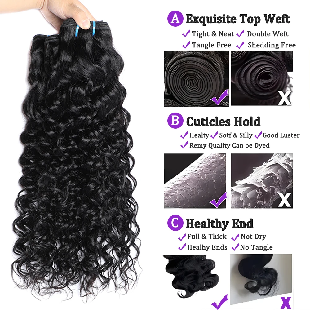 Water Wave Bundles With Lace Closure 12A 3/4Pcs Human Remy Hair Bundle 4x4 Transparent Lace Closure Bundles Natural Color 1B human hair bundles