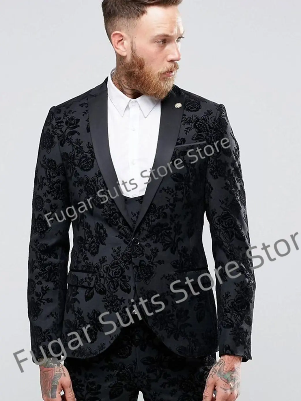 Classic Business Black Jacquard Wedding Men Suits Slim Fit Peak Lapel Groom Tuxedos3Pieces Sets Casual Male Blazer Costume Homme