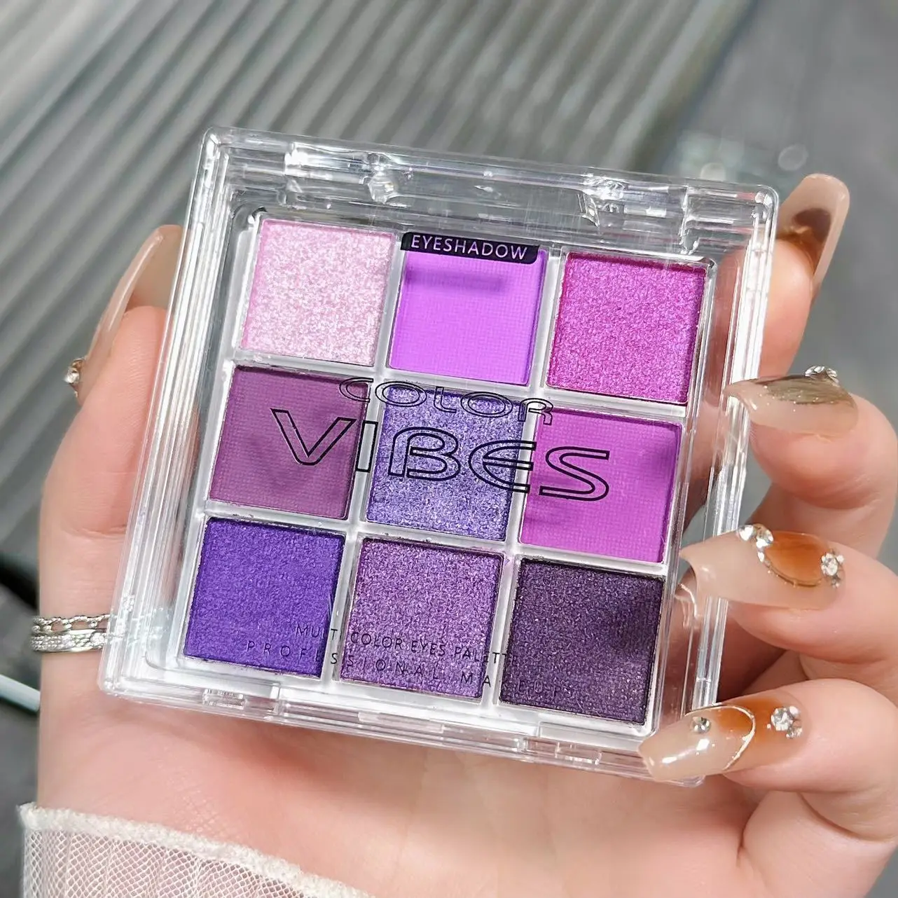 Eye Shadow Plate 9color Glitter Matte Pearlescent Shimmer Smoke Purple Avocado Green Pigments Makeup