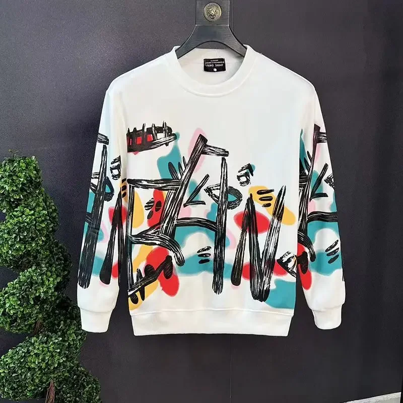 thumbnail image 1 of Sudaderas de cuello redondo, camisetas ajustadas y ajustadas de otoño coreanas para hombres, tendencias de moda 2024, camisetas de alta calidad, jerséis de lujo para hombre, 1 of 4