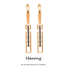 

Harong 585 Rose Gold Copper Drop Earrings Personalized Rectangular Hollow Inlaid Crystal Pendant Earrings Women Luxury Jewelry