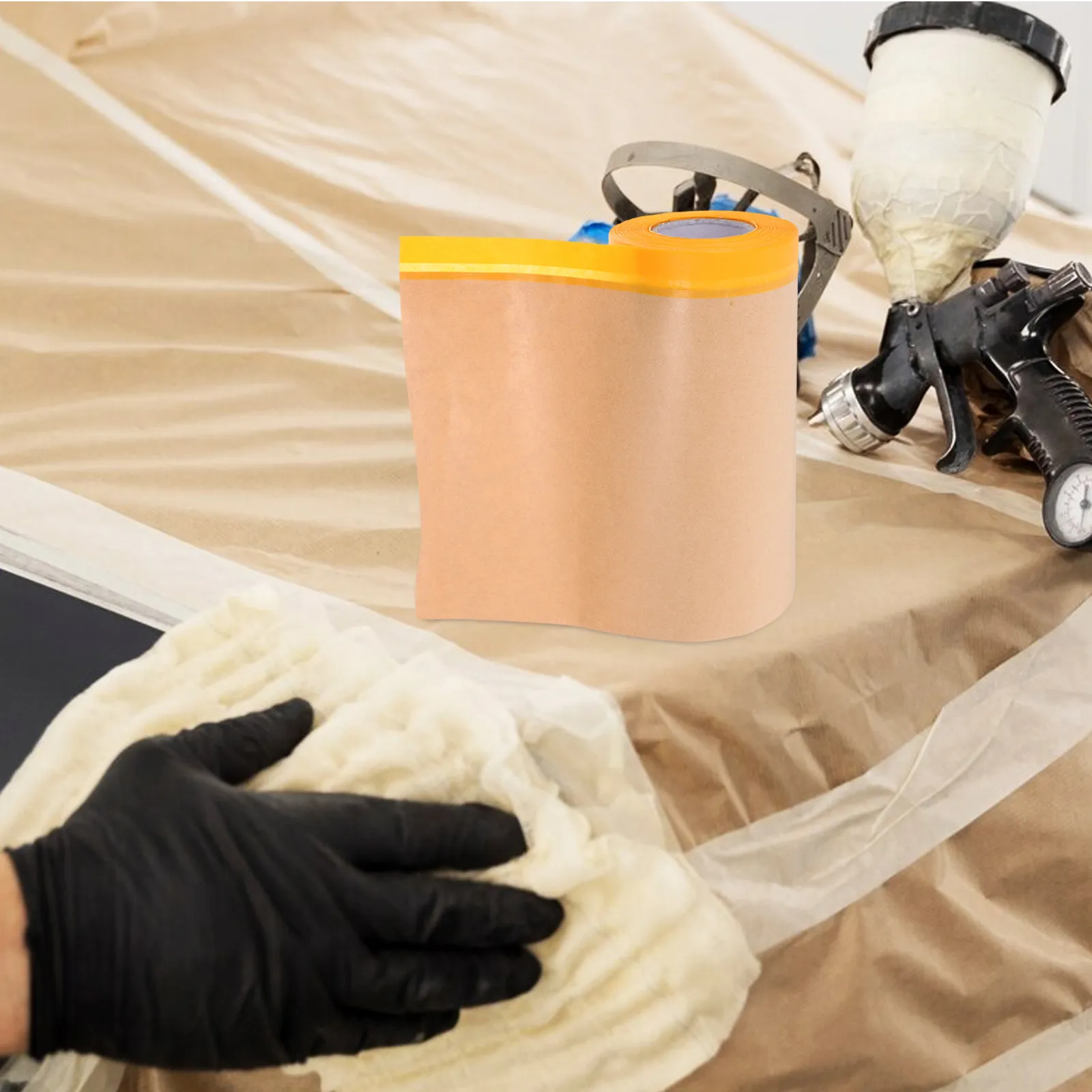 페인팅 종이 롤 60M 크라프트지 기반 사전 테이핑된 마스킹 필름 (자동차 프로젝트, 벽, 바닥 커버링용)