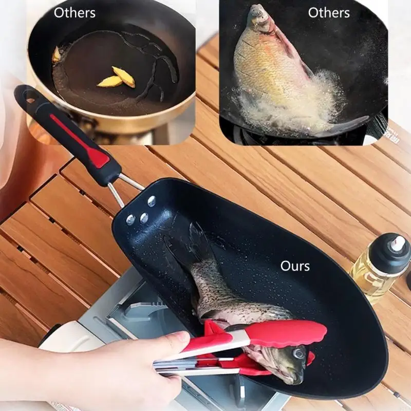 97BA Aluminum Alloy Frying Pan Fish Shaped Wok Pans with Handle for Kitchen Cooking