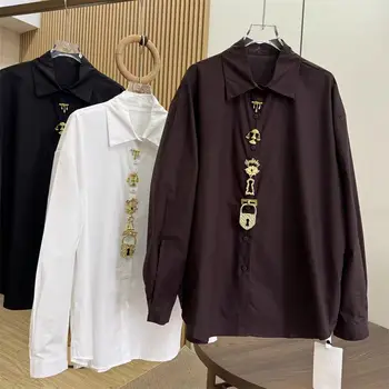 High-end Unique Design Spring Autumn Summer 2026 Cotton Long Sleeve Blouses Shirts for Women Casual Chic Top Woman Clothing 1