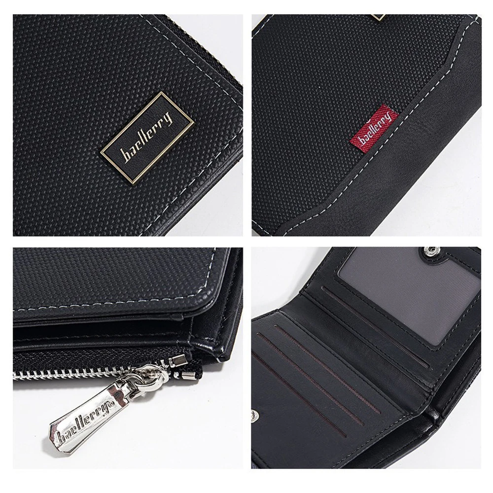 Baellerry Old School Men's Wallet Short Distressed Leather Look 5+ Card Slots Zipper Gift