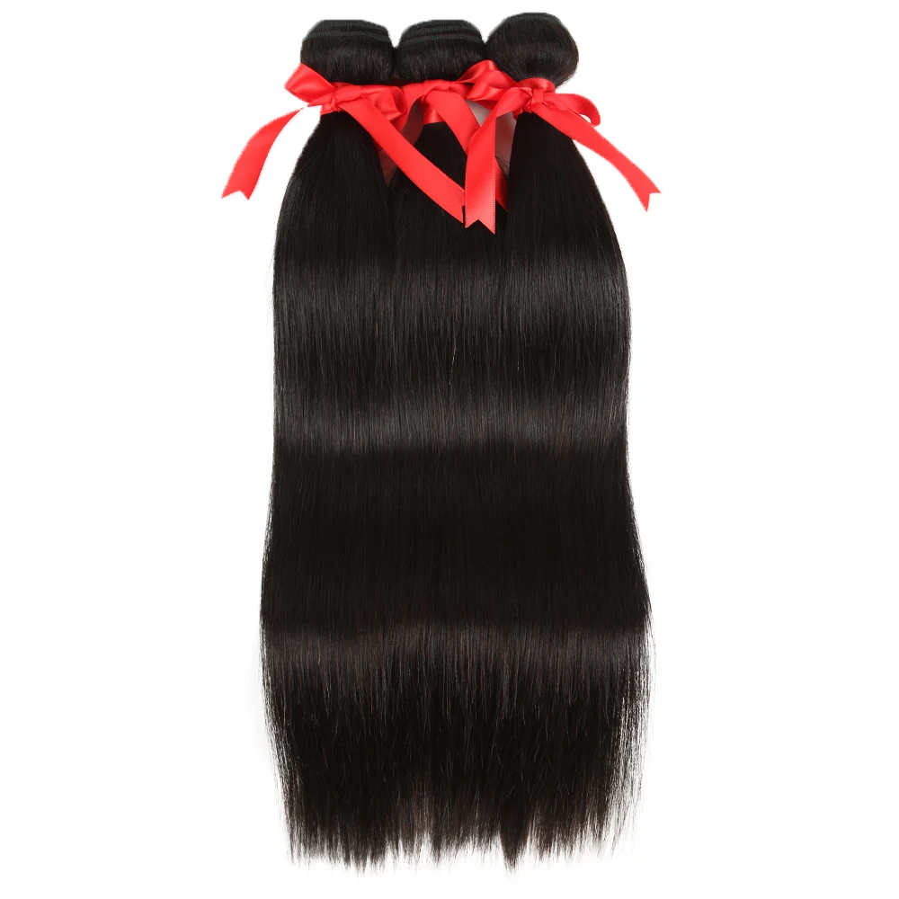 Pacotes lustrosos do cabelo humano para mulheres, extensões brasileiras remy retas do cabelo, preto natural, 3 pacotes