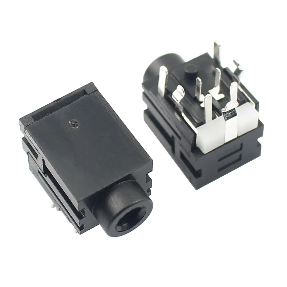Fielect 5Pcs 6.35mm 6-Pin PCB Mount Headphone Jack Socket - Stereo Audio Connector Black