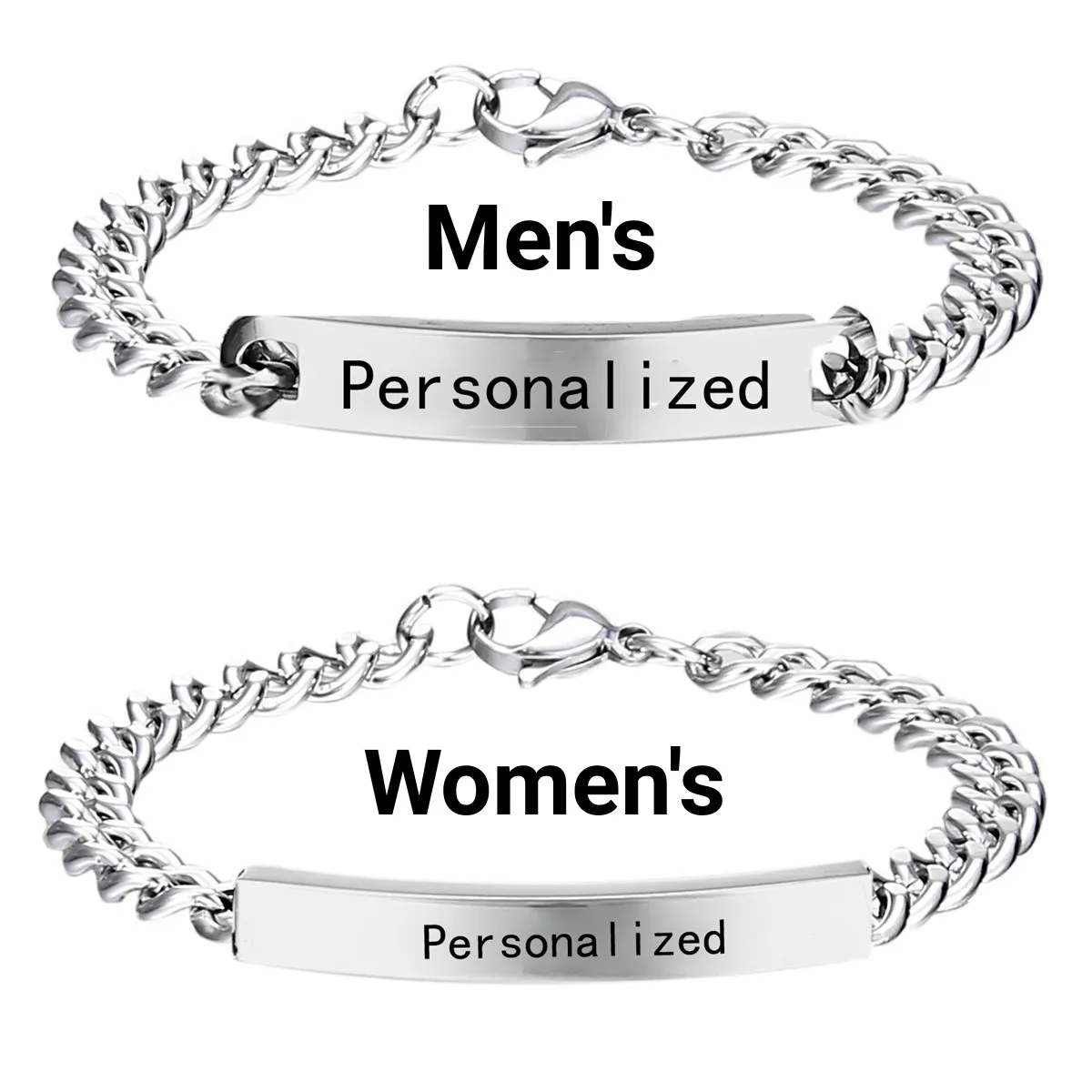 Custom Engrave Name ID Couple Bracelets For Women Men Stainless Steel Carve Text Punk Link Chain Bracelet Personalized Jewelry personalized engrave hand drawn portraits handwritten phrases text custom sign name round pendant necklaces for women men lover