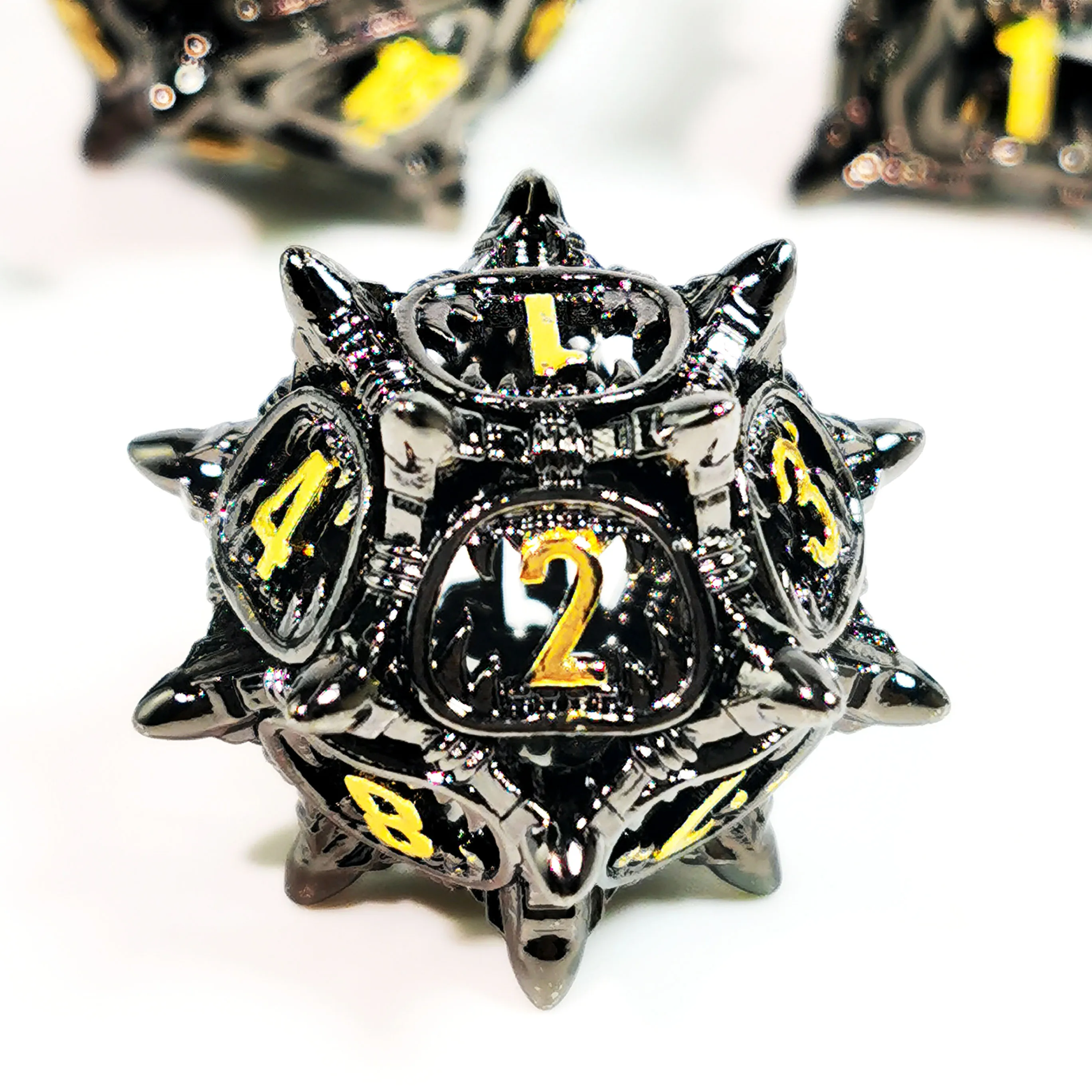 "DnD Dice Set - 7 Piece Sharp Edge Zinc Alloy Dice, Metal Hollow Beast Pattern, Silver for RPG & Tabletop Games" 3