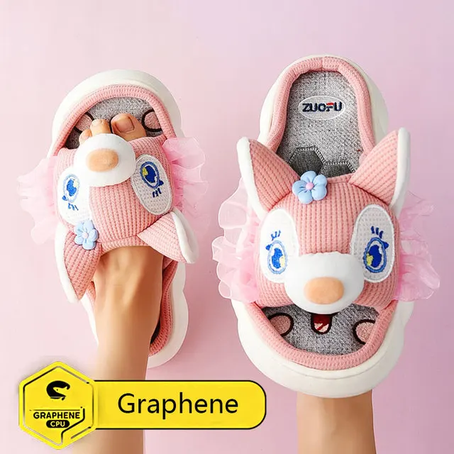 house slippers black Women Linen Slippers Fashion Lovely Cartoon Home Couples Shoes Thick Sole Animals  Bedroom Cotton Slippers Indoor Floor Silent House Slippers discount House Slippers