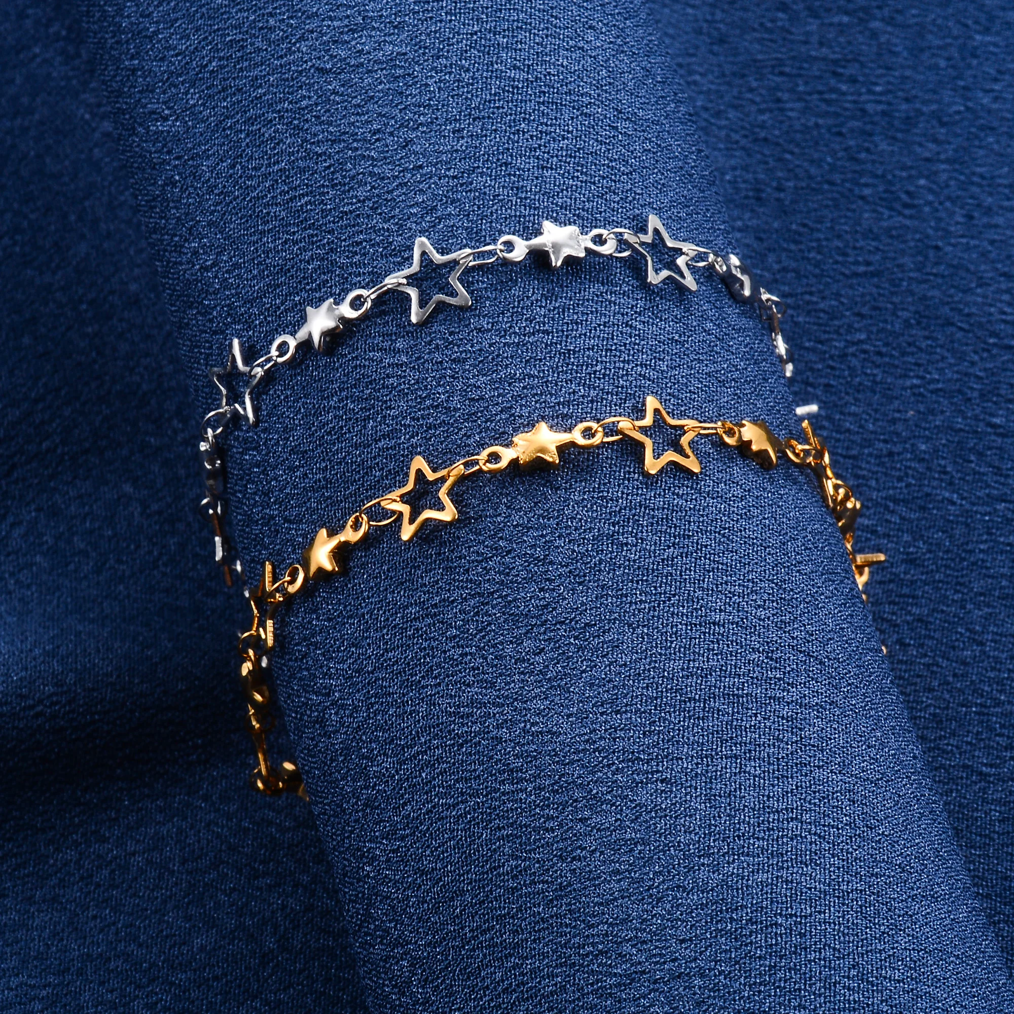 7mm Stainless Steel Star Bracelet Link Hand Chain for Women Girl Handmade Wristband Anklets Metal Jewelry Gift