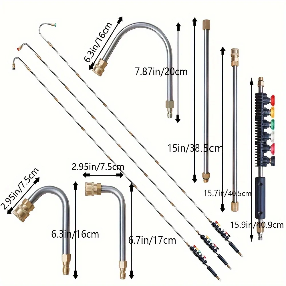 4000 PSI High Pressure Washer Extension Wand-10pcs/set 1/4" Quick Connect Power Washer Lance With 6 Nozzle Tips