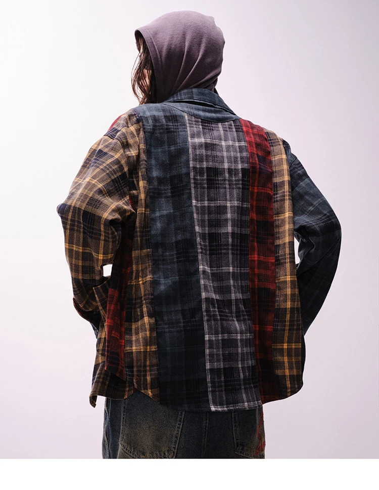 Patchwork Plaid Flannel Shirt S7c7ecd9ef2884adab24156b069bd75398
