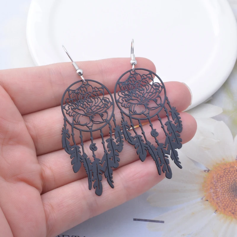 2pairs Fashion Creation Round Dream Catcher Pendant Earrings for Women Dreamcatcher Ear Pendant Wedding Party Jewelry Gift