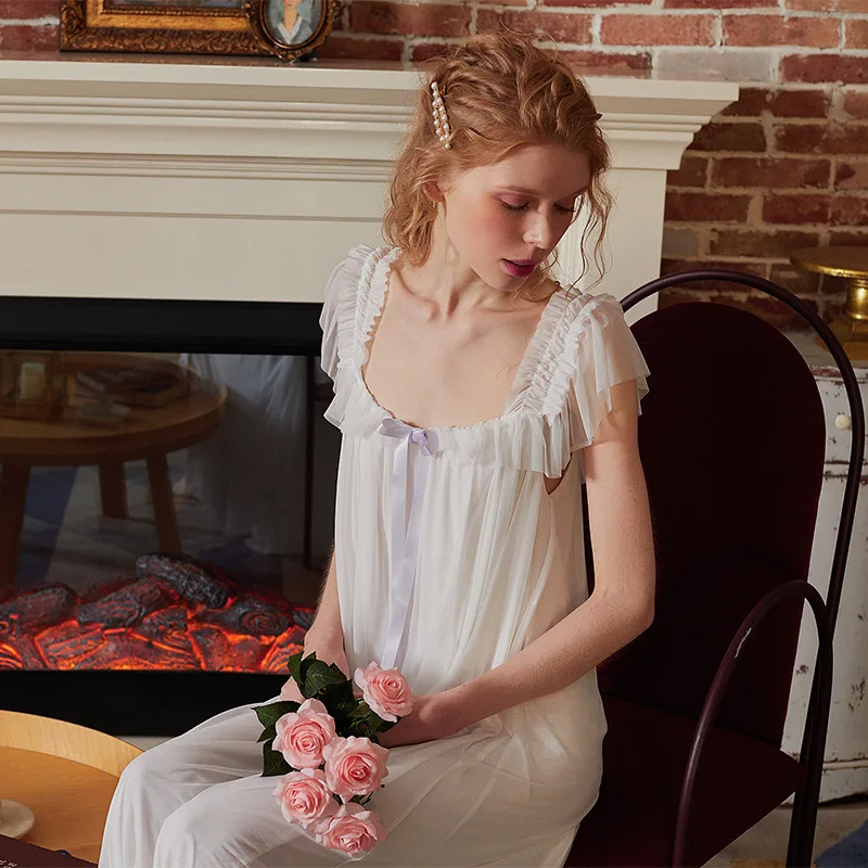 Robe de nuit princesse en maille douce pour femme, chemise de nuit