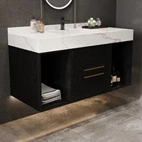 40 Inch Modern Wall Mounted Bathroom Vanity with Ceramic Sink. Quick Assembly Solid Wood Floating Bathroom Vanity Cabinet 1