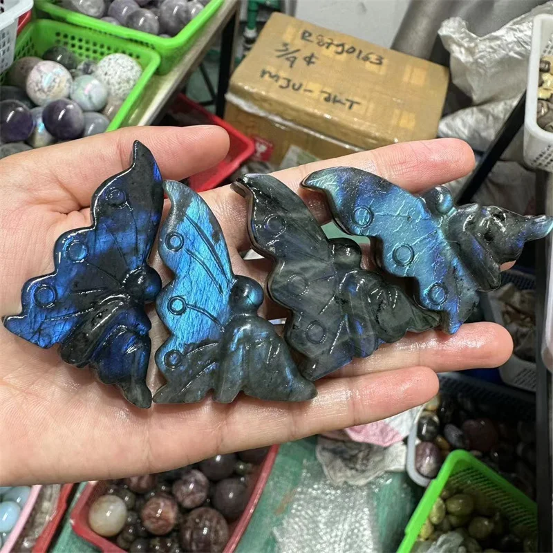 

Labradorite Butterfly Fairy Natural Stone Quartz Carved Crystal Animal Healing Gemstone Craft Reiki Home Decoration