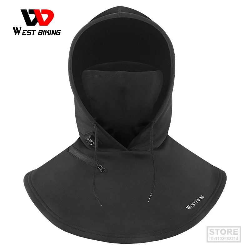 

WEST BIKING Winter Heating Balaclava Drawstring Fleece Hat Windproof Motorcycle Hood Double Warm Cycling Caps Thermal Sport Gear