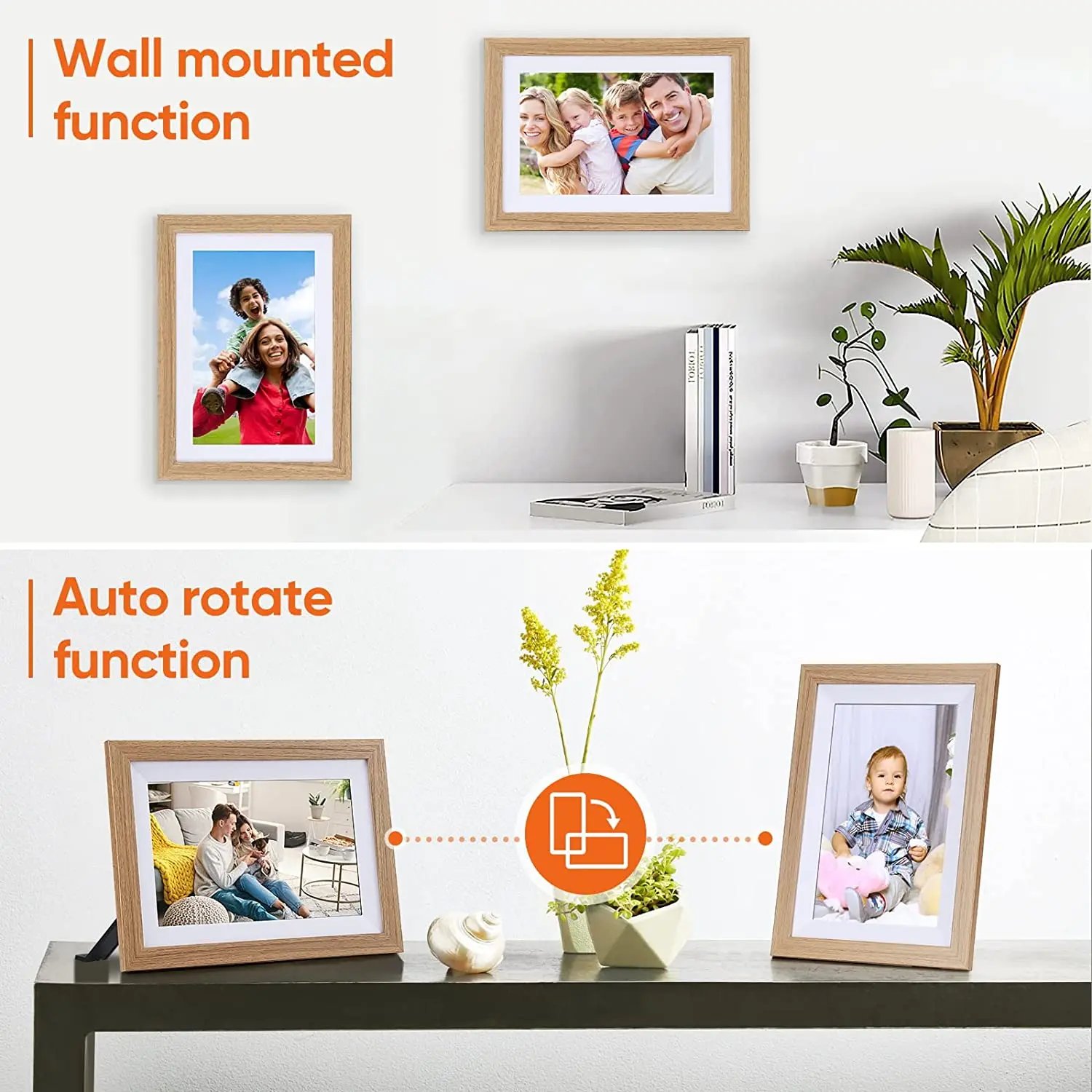 32GB Frameo 10.1 Inch Smart Digital Picture Frame Wood WiFi IPS HD 1080P Electronic Digital Photo Frame Touch Screen Motion