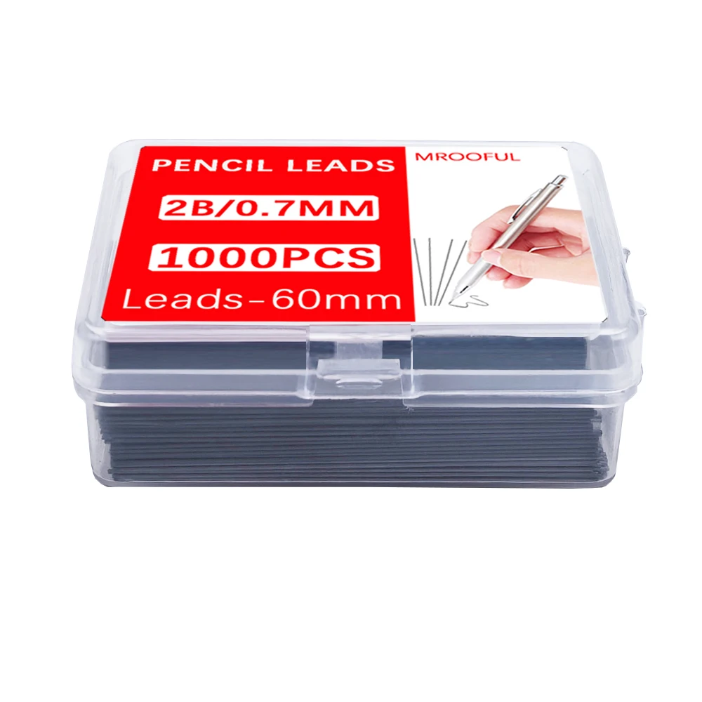 1000Pcs 기계식 연필심 대용량 교체 가능 연필 리필 0.5 0.7mm 2B 자동 연필심(튜브 2개 포함)