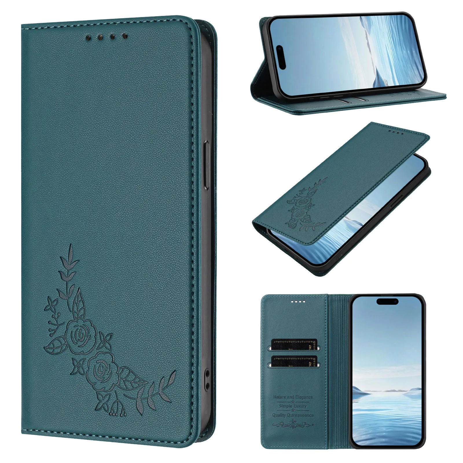 Lotus Flowers Leather Flip Case with Magnetic Closure and Card Slots
